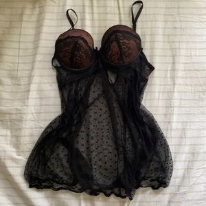 Sexy black pink lace baby doll sleep / slip wear